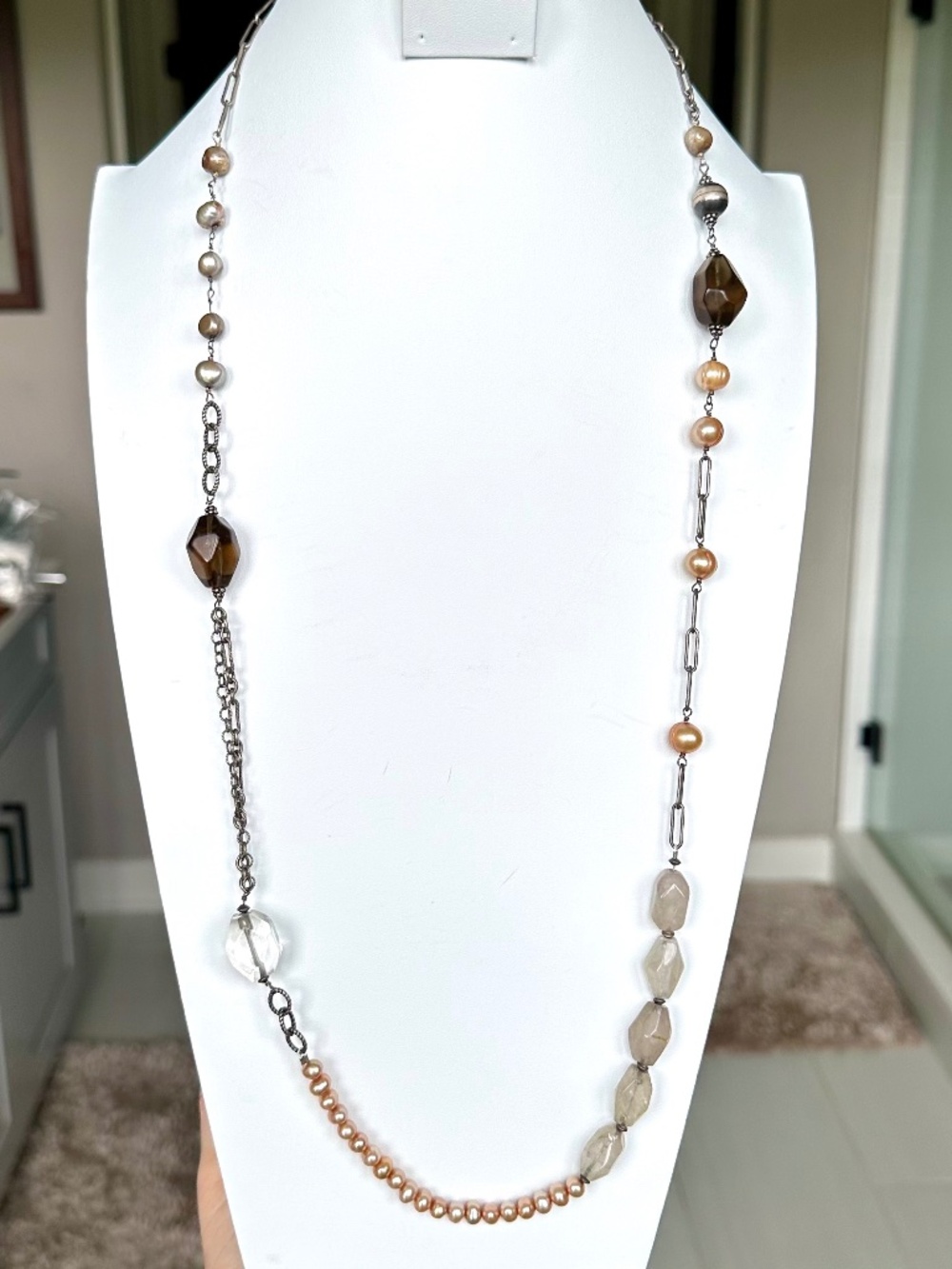 NWT | Silpada Peyote Bird Free Spirit | Smoky Quartz Pearl Toggle Necklace | 34"
